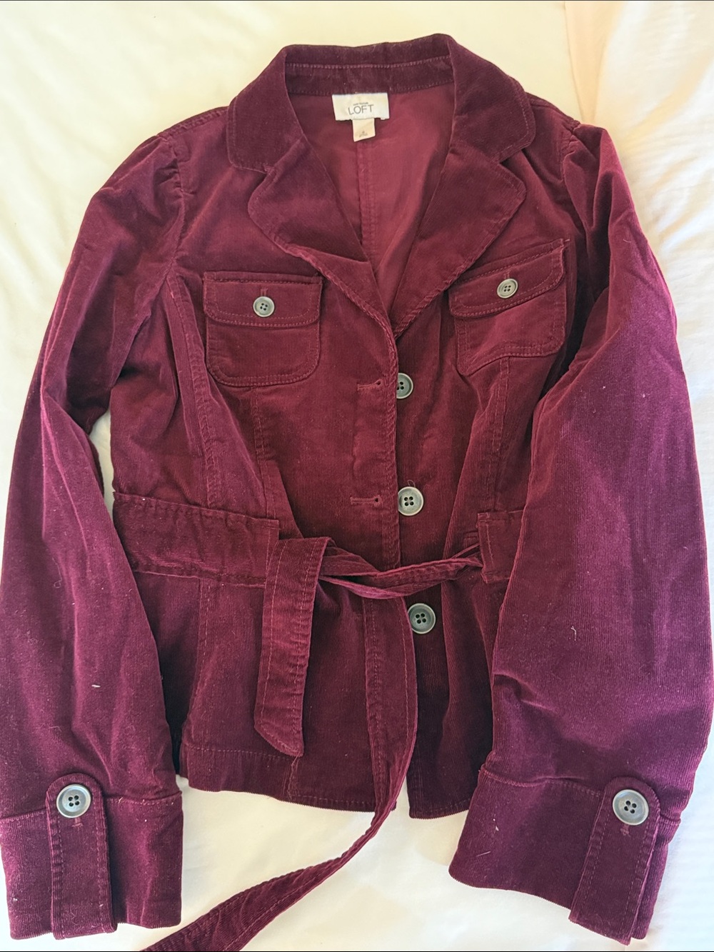 LOFT Burgundy Corduroy Belted Blazer - Picture 1 of 6